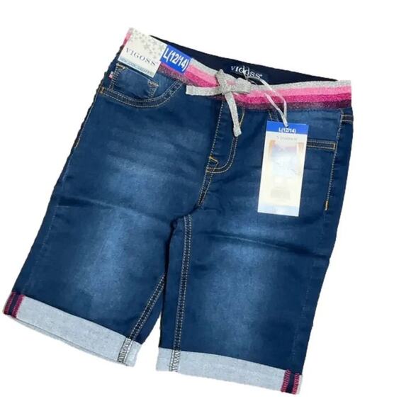 Vigoss Girls Jeans Shorts Bermuda Cuff Dark Blue Size Large NWT - Picture 1 of 3